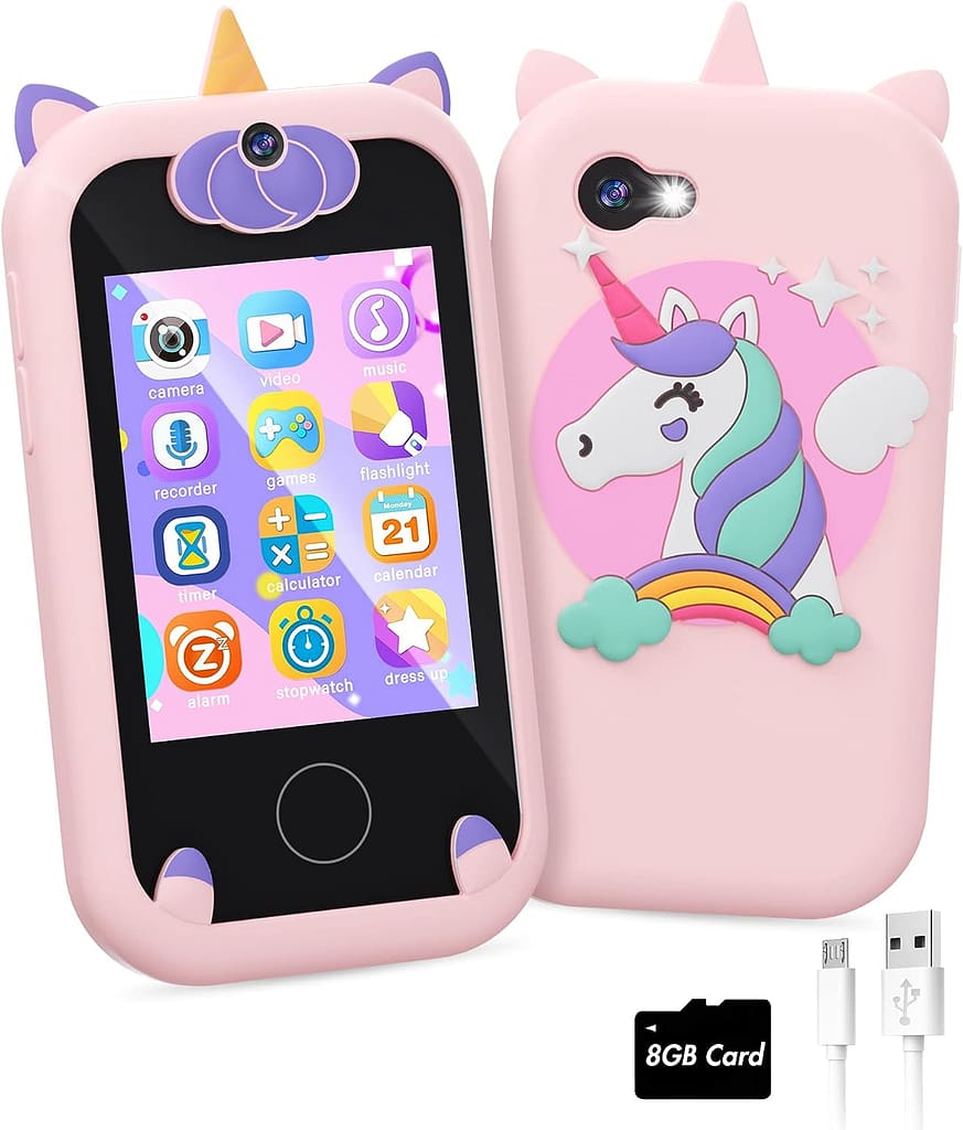 Joozfee Kids Smart Phone for Girls Unicorns Gifts for Girls Toys 8-10 Years Old Phone Touchscreen Learning Toy Christmas Birthday Gifts for 3 4 5 6 7 8 9 Year Old Girls with 8G SD Card (Unicorns)